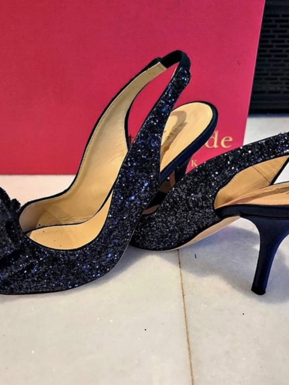 kate spade Charm Glitter Bow Heels in Navy US 6 M
